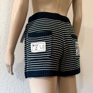 POL Striped Black & White High-Waisted Knit Shorts w/ Embroidered Patches - NWT